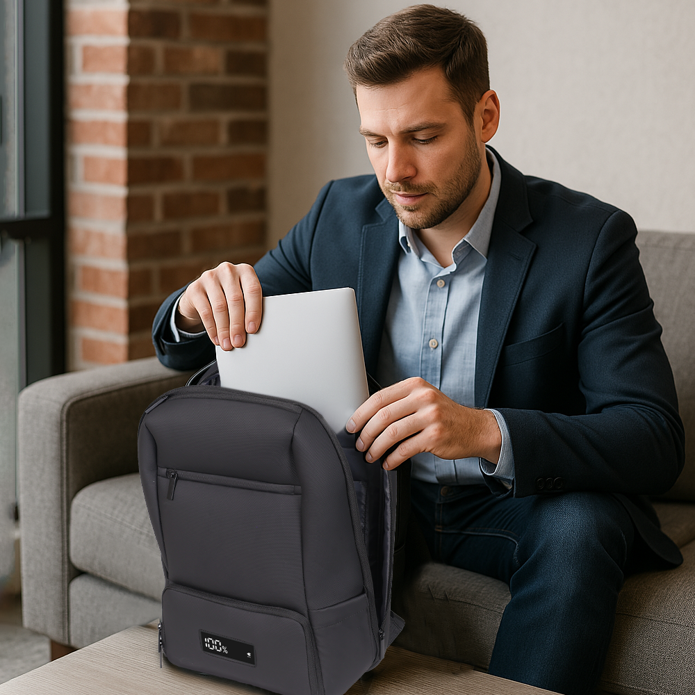 SmartCharge 20L Business-Rucksack: Integrierte 96-Wh-Powerbank, USB-C/A-Schnellladefunktion und wasserdichte Technologie