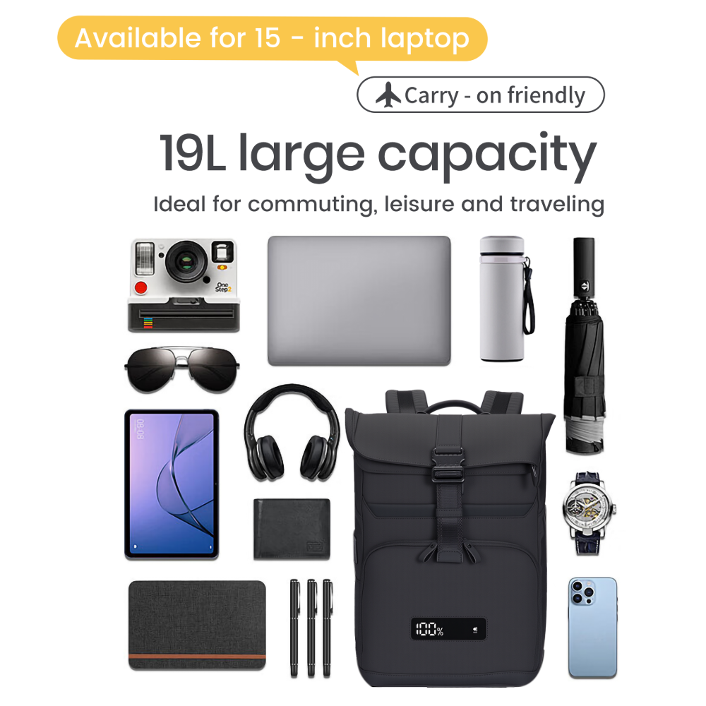 SmartCharge 15L Business-Rucksack: Integrierte 96-Wh-Powerbank, USB-C/A-Schnellladefunktion und wasserdichte Technologie