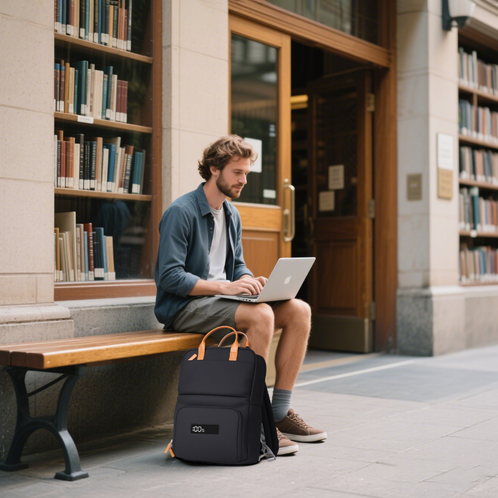 SmartCharge 15L Business-Rucksack: Integrierte 96-Wh-Powerbank, USB-C/A-Schnellladefunktion und wasserdichte Technologie