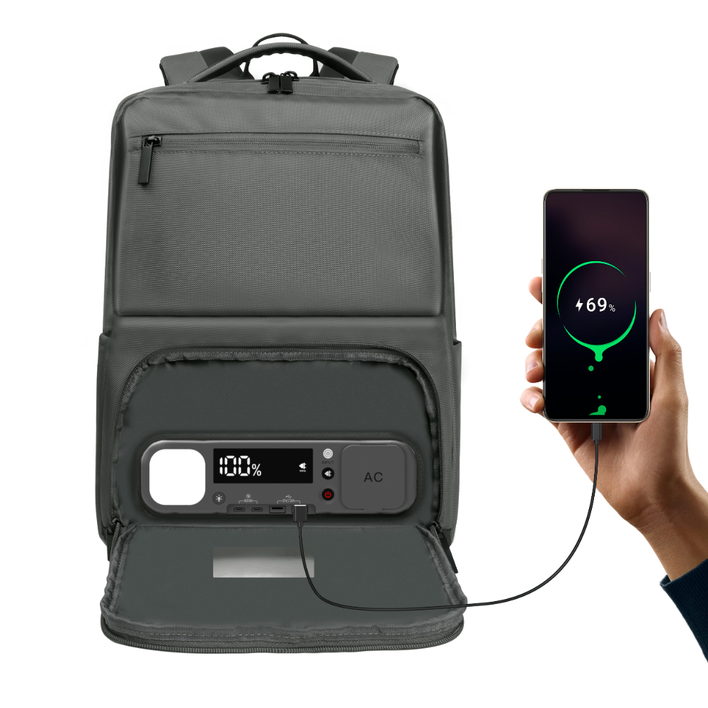 Ecopower Bag 15L Urban Casual Rucksack: Integrierte 93Wh Powerbank, USB-C/A Schnellladefunktion und wasserdichte Technologie